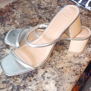 A New Day Silver Double Strap Slip on Heels. Size 9